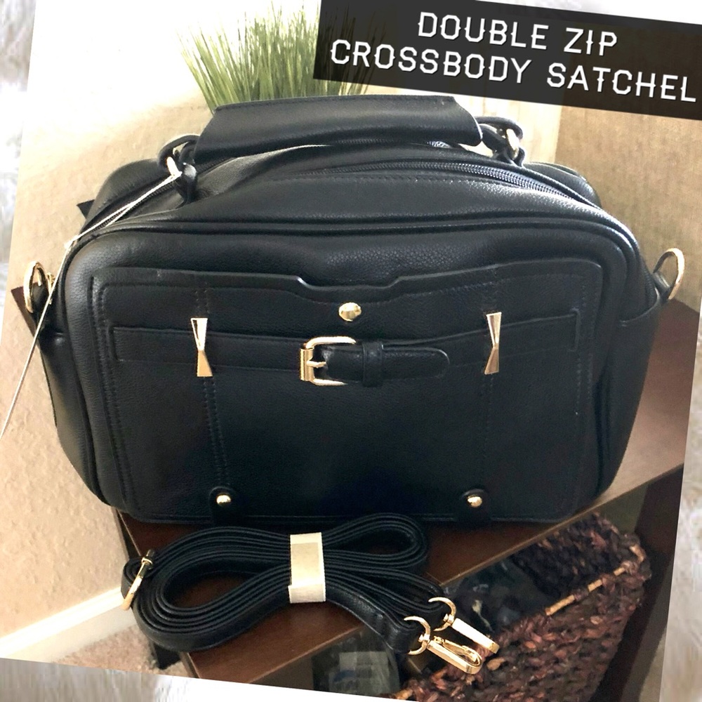 Double Zip Equestrian Satchel & Crossbody Bag (B)
